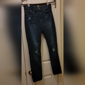 7 For All Mankind Womens 26 High Waist Ankle Skinny Distressed Dark Blue Jeans.